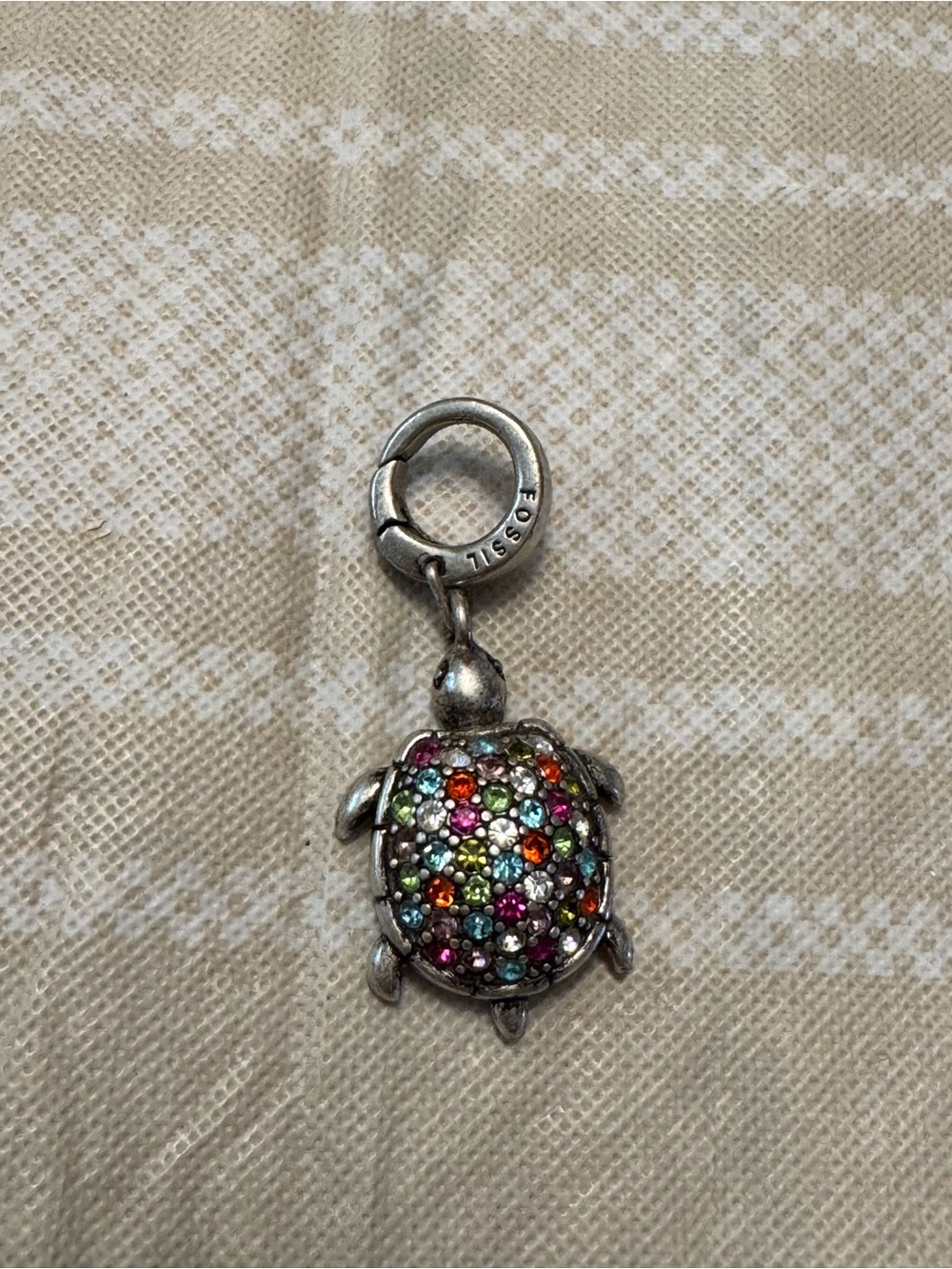 Fossil Multicolor Pavé Turtle Charm Pendant